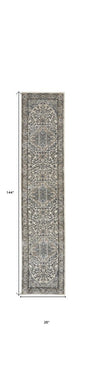 12' Gray and Ivory Medallion Power Loom Runner Rug