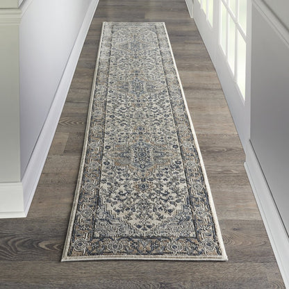 12' Gray and Ivory Medallion Power Loom Runner Rug