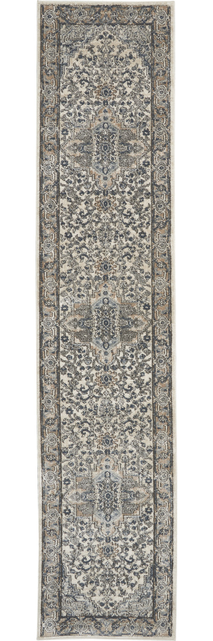 12' Gray and Ivory Medallion Power Loom Runner Rug