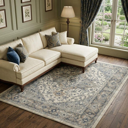 7' X 10' Ivory Floral Power Loom Area Rug