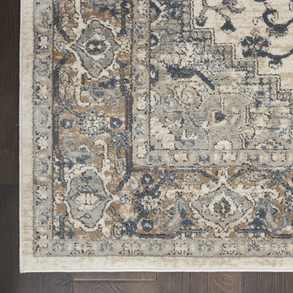 7' X 10' Ivory Floral Power Loom Area Rug