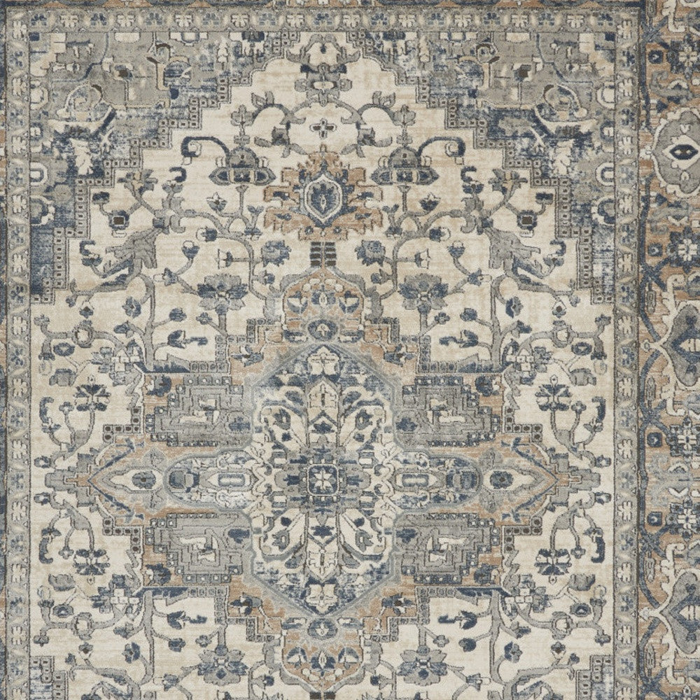 7' X 10' Ivory Floral Power Loom Area Rug