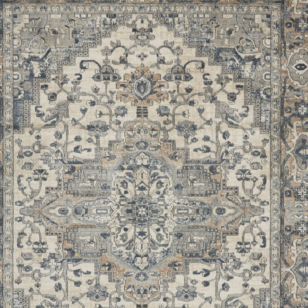 7' X 10' Ivory Floral Power Loom Area Rug