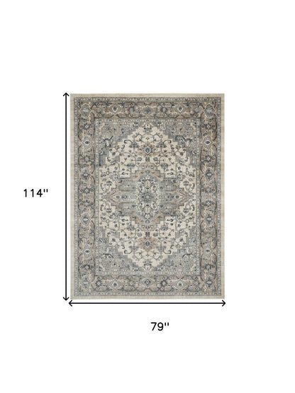 7' X 10' Ivory Floral Power Loom Area Rug