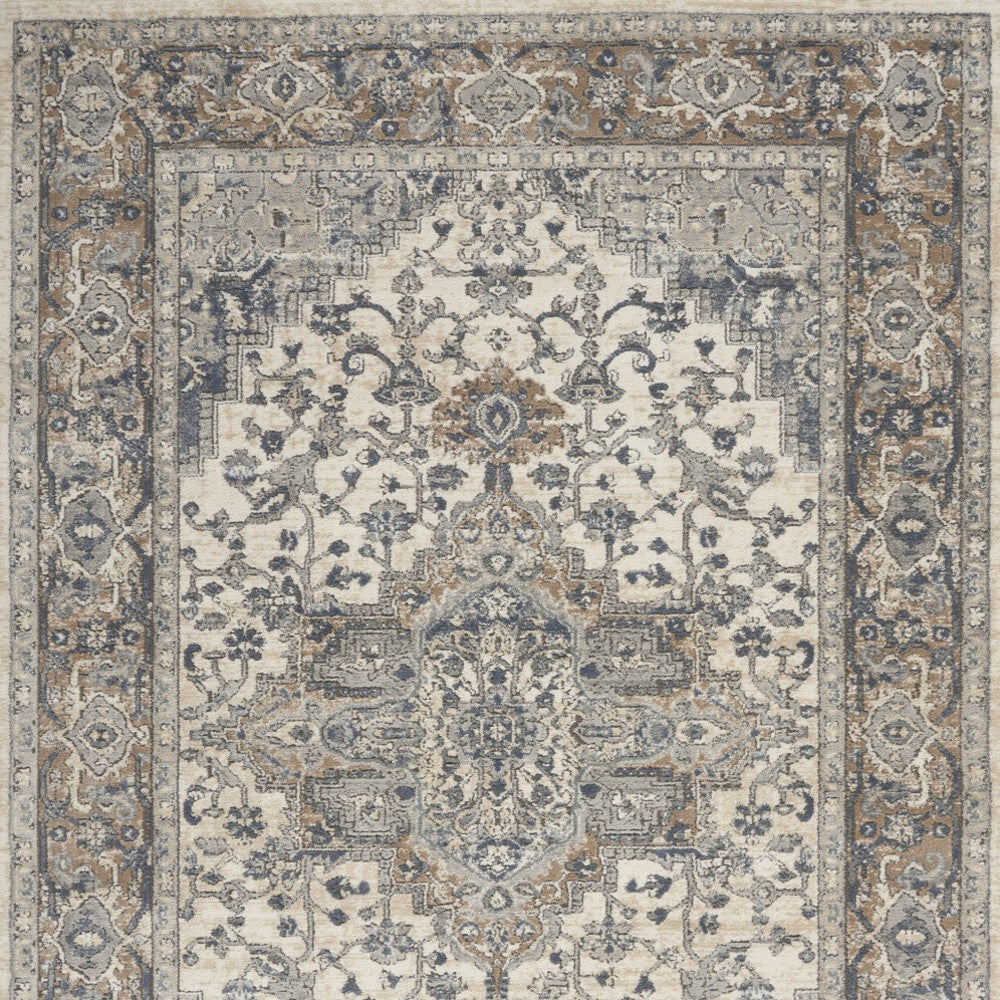 6' X 9' Ivory Floral Power Loom Area Rug