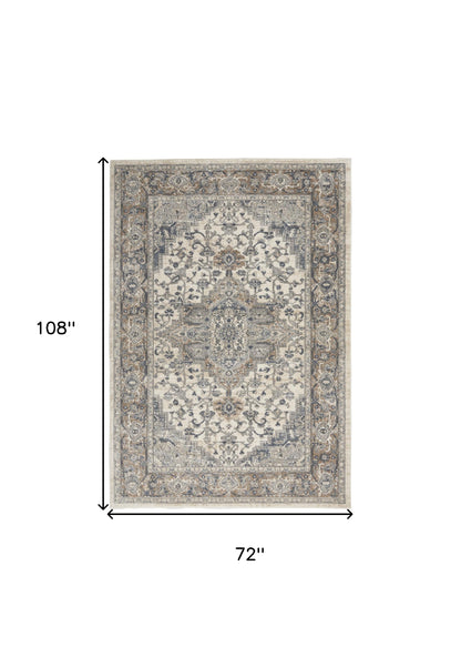 6' X 9' Ivory Floral Power Loom Area Rug