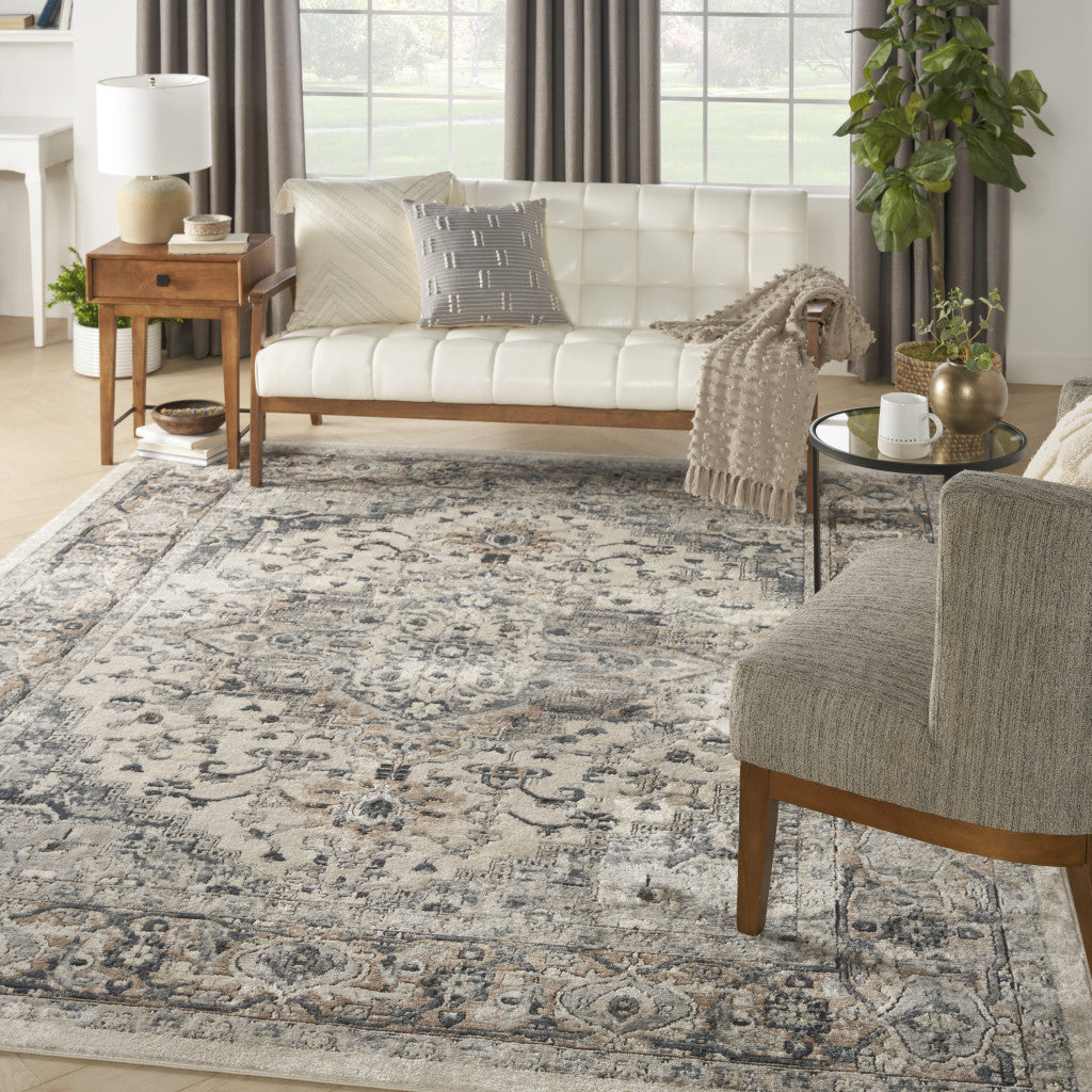 8' X 10' Ivory Floral Power Loom Area Rug