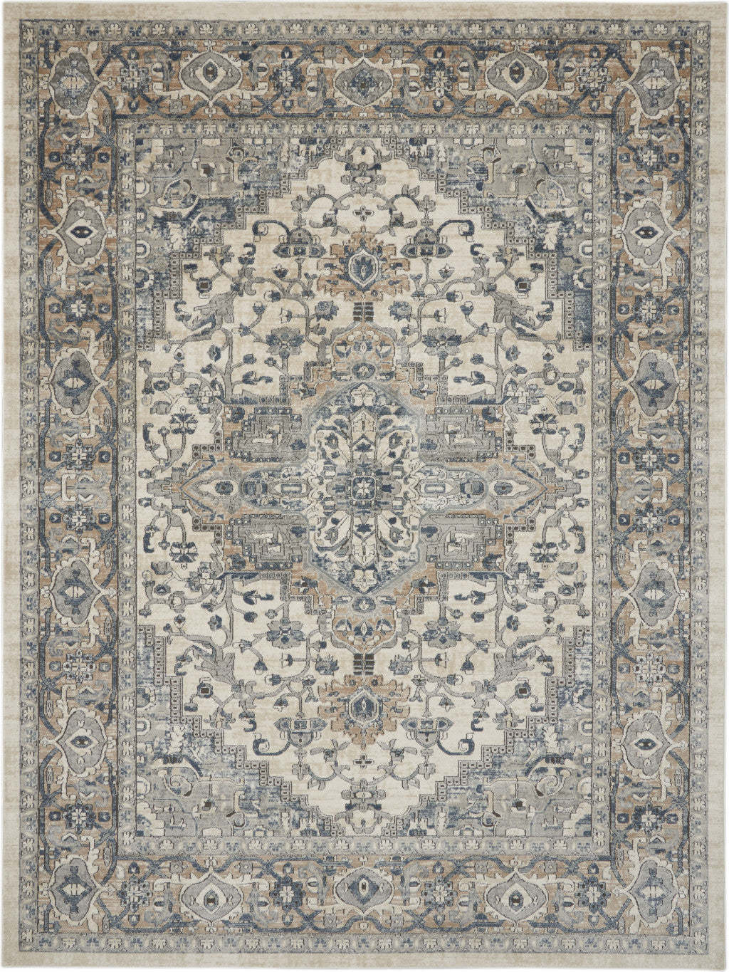 8' X 10' Ivory Floral Power Loom Area Rug