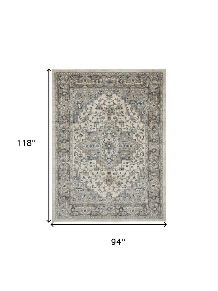 8' X 10' Ivory Floral Power Loom Area Rug