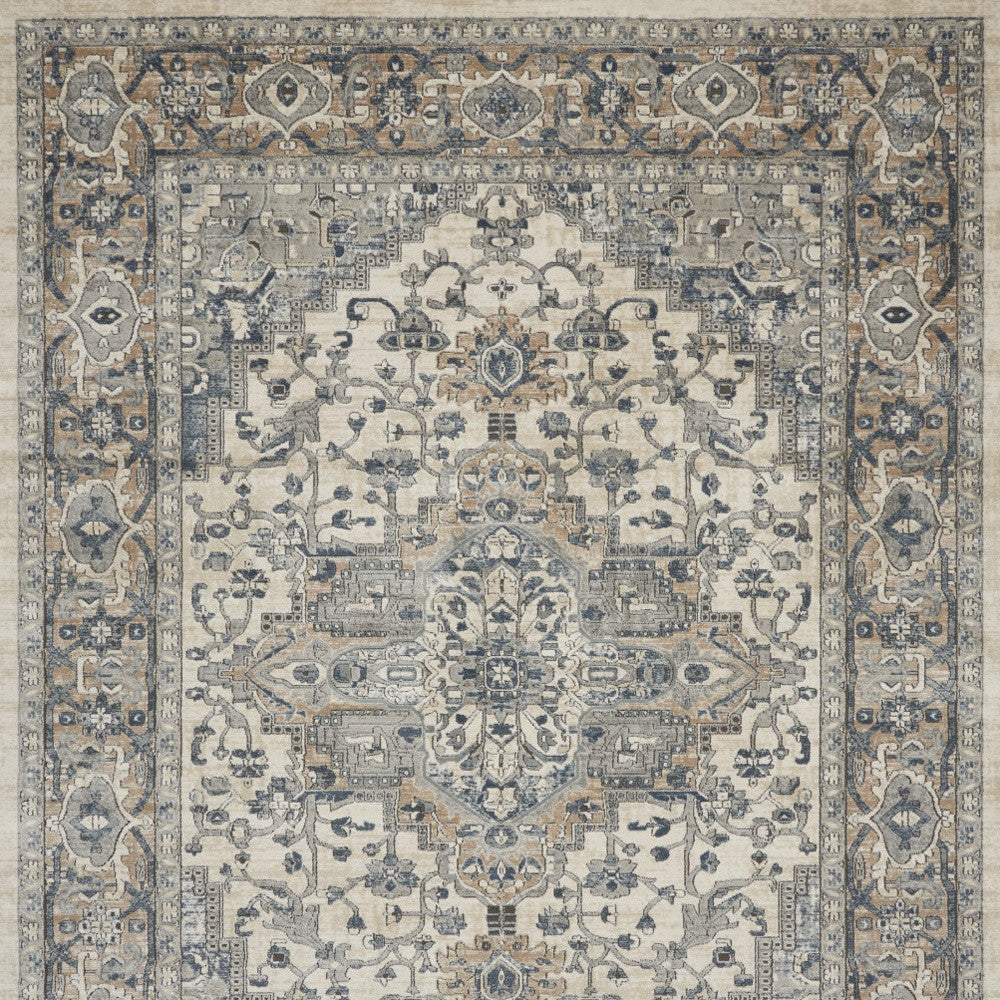 10' X 14' Ivory Floral Power Loom Area Rug