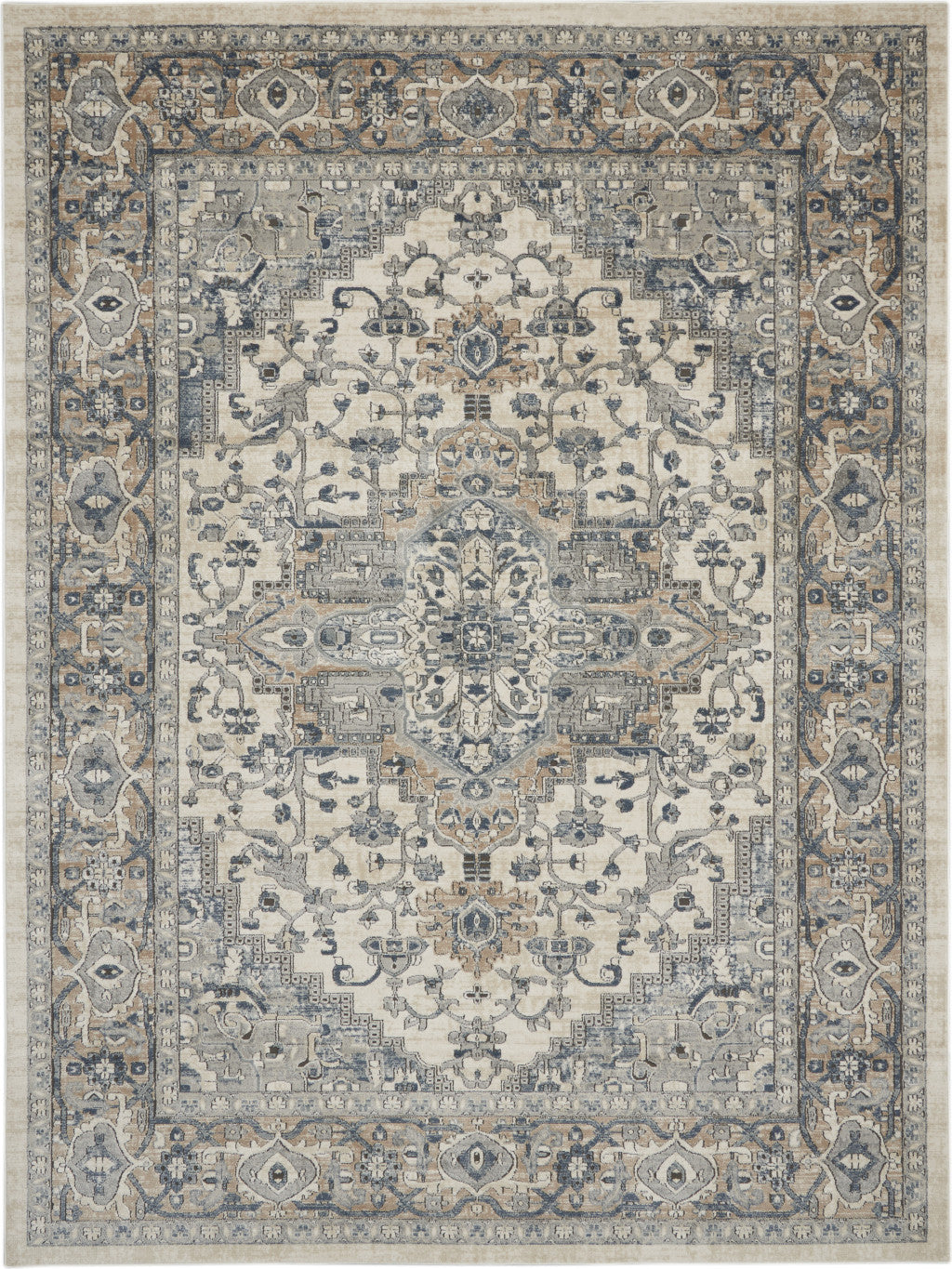 7' X 10' Ivory Floral Power Loom Area Rug