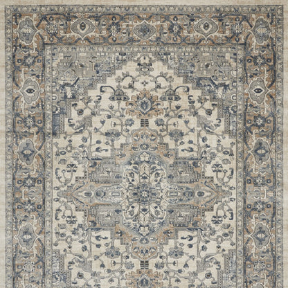 7' X 10' Ivory Floral Power Loom Area Rug