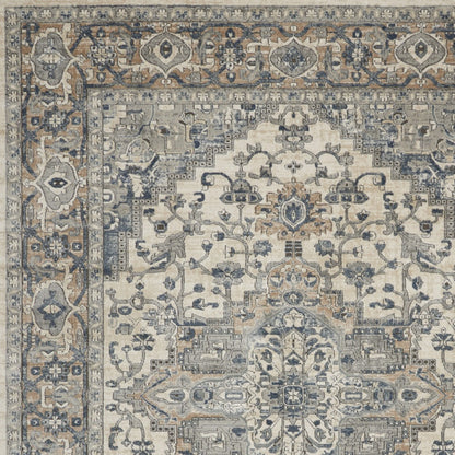 7' X 10' Ivory Floral Power Loom Area Rug