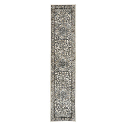 10' Gray and Ivory Medallion Power Loom Runner Rug