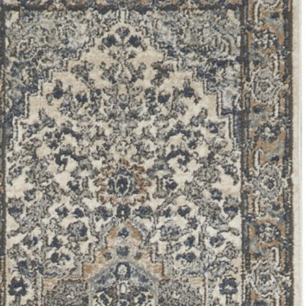 10' Gray and Ivory Medallion Power Loom Runner Rug