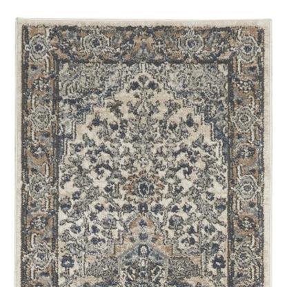 10' Gray and Ivory Medallion Power Loom Runner Rug