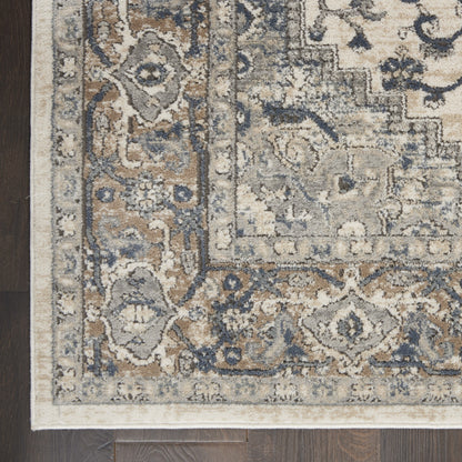 9' X 12' Ivory Floral Power Loom Area Rug