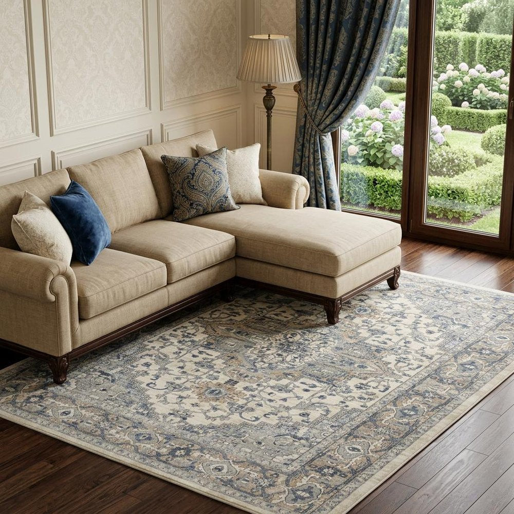 9' X 12' Ivory Floral Power Loom Area Rug