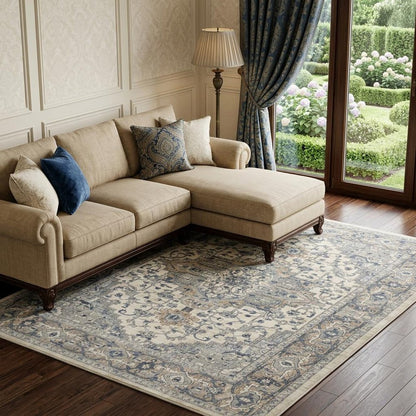 9' X 12' Ivory Floral Power Loom Area Rug
