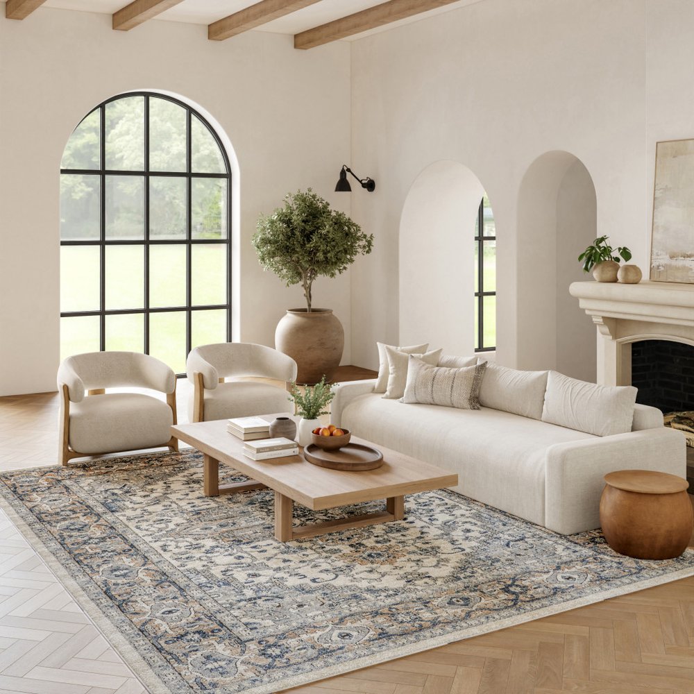 9' X 12' Ivory Floral Power Loom Area Rug