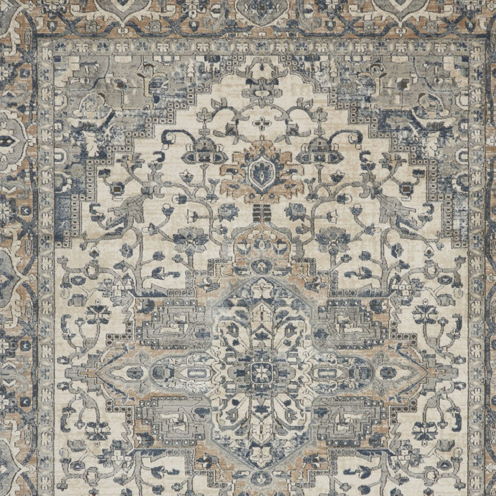 9' X 12' Ivory Floral Power Loom Area Rug