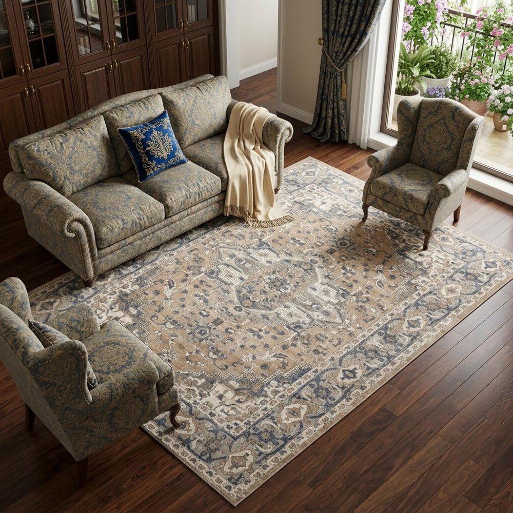 8' X 10' Ivory Floral Power Loom Area Rug