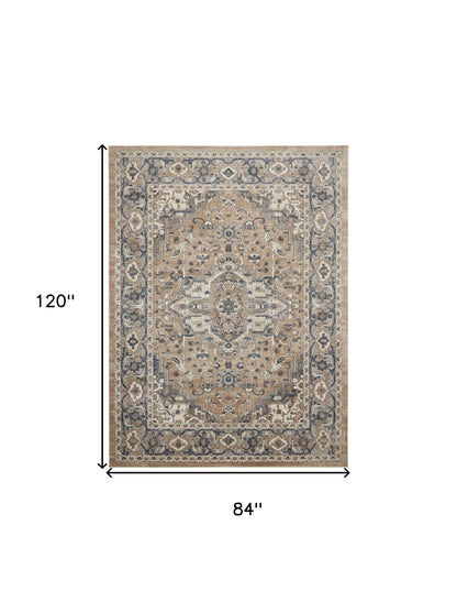 7' X 10' Ivory Floral Power Loom Area Rug