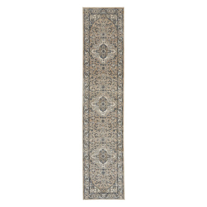 12' Gray and Ivory Medallion Power Loom Runner Rug