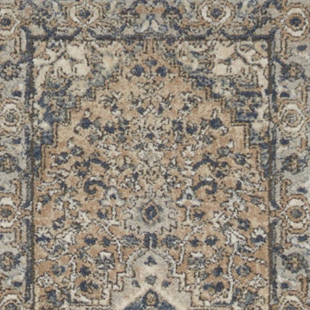12' Gray and Ivory Medallion Power Loom Runner Rug