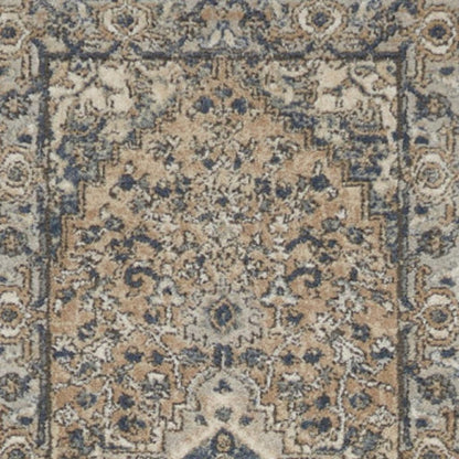 12' Gray and Ivory Medallion Power Loom Runner Rug