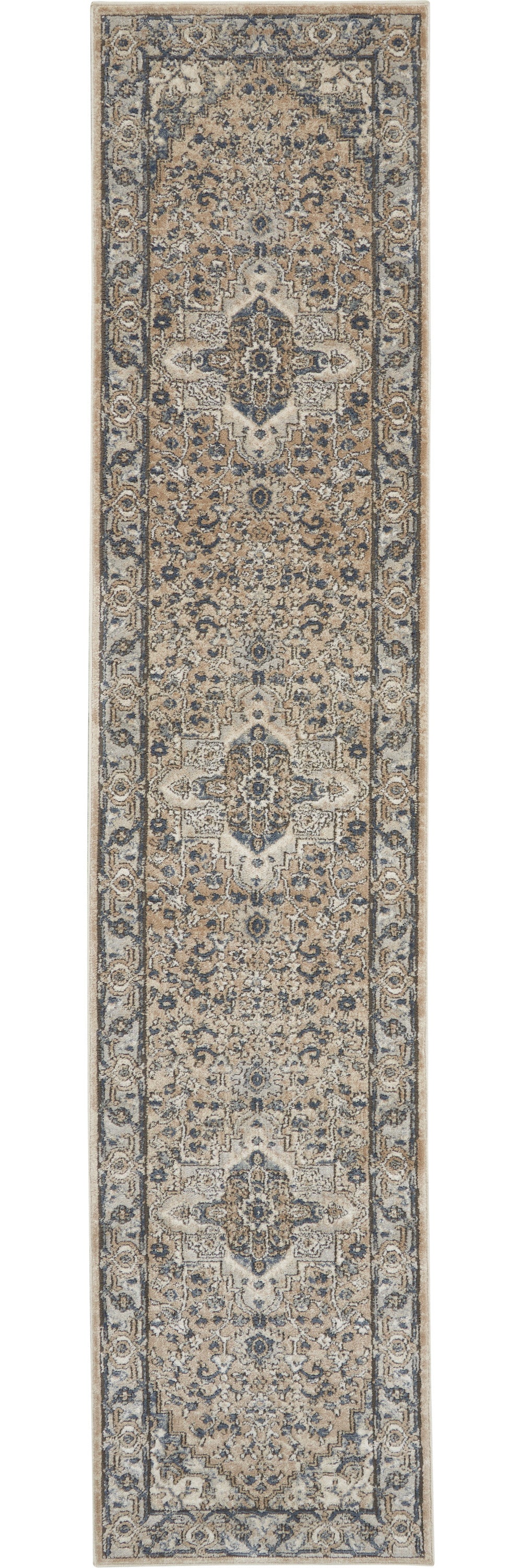 10' Gray and Ivory Medallion Power Loom Runner Rug