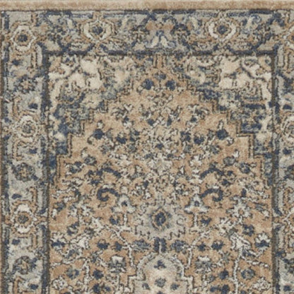 10' Gray and Ivory Medallion Power Loom Runner Rug