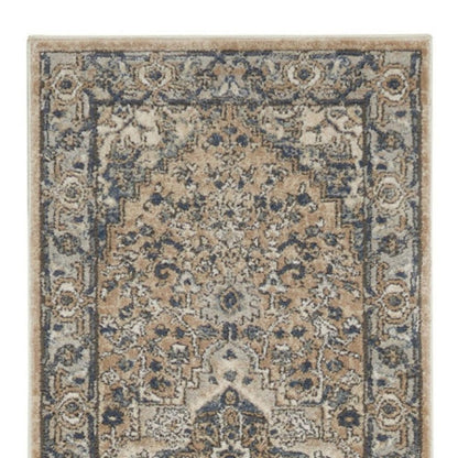 10' Gray and Ivory Medallion Power Loom Runner Rug
