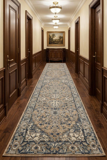10' Gray and Ivory Medallion Power Loom Runner Rug