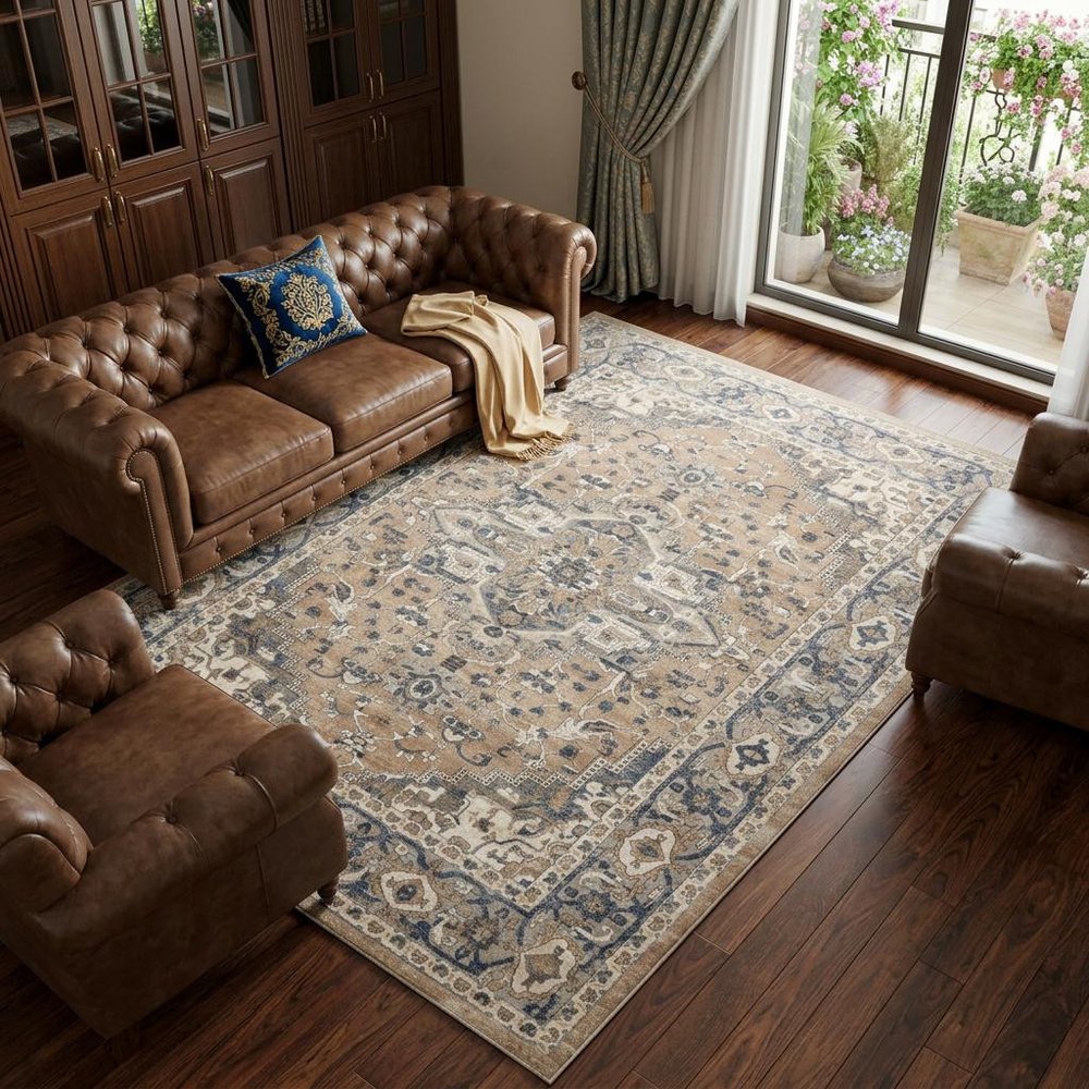 7' X 10' Ivory Floral Power Loom Area Rug