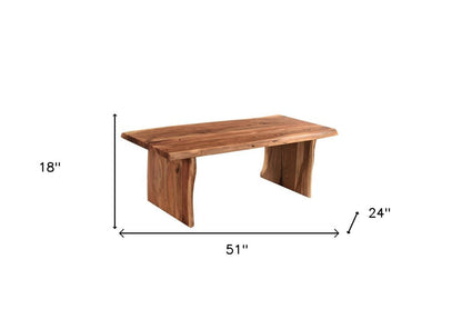 51" Brown Solid Wood Sled Coffee Table