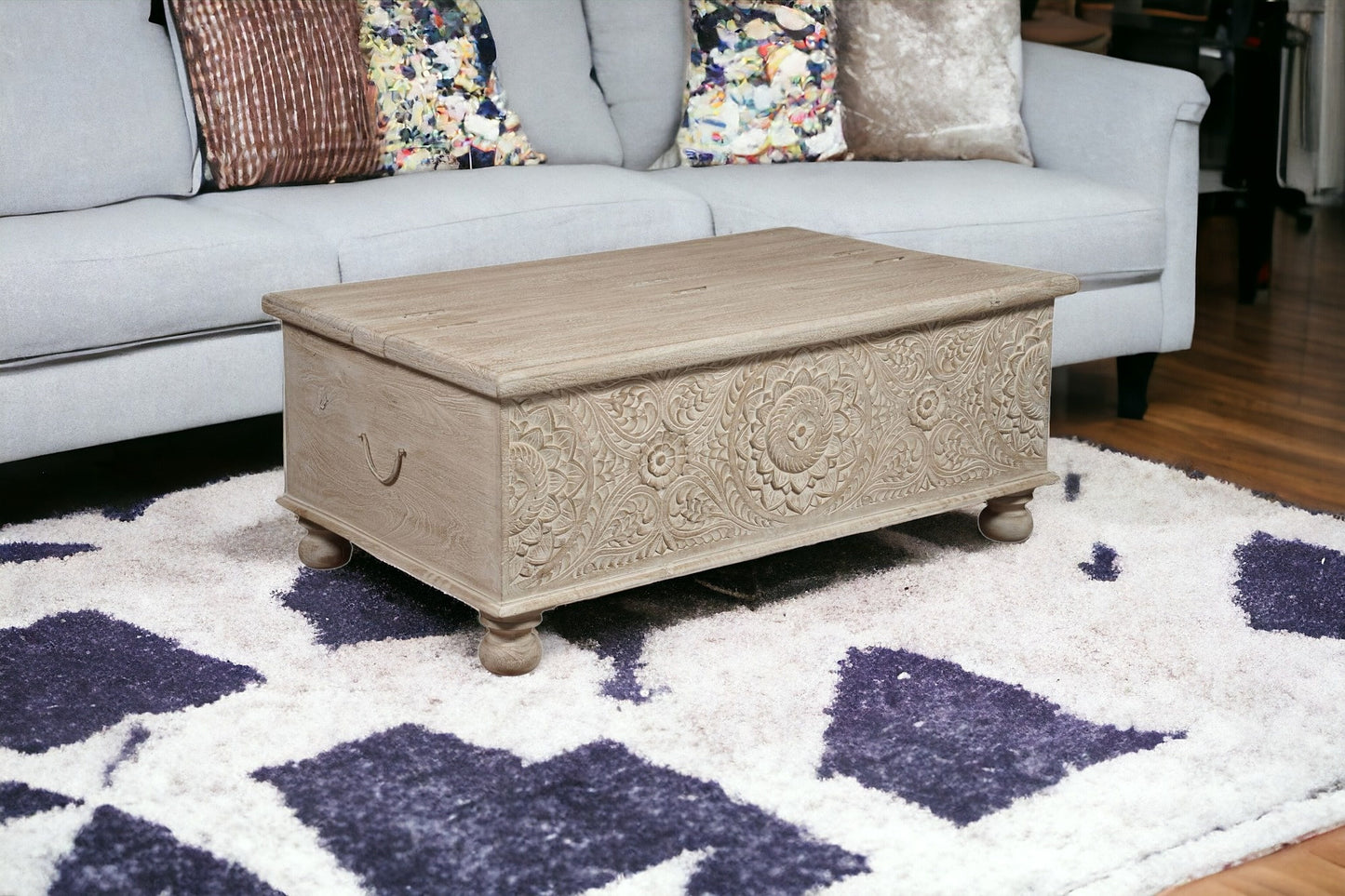 49" Natural Solid Wood Distressed Lift Top Coffee Table