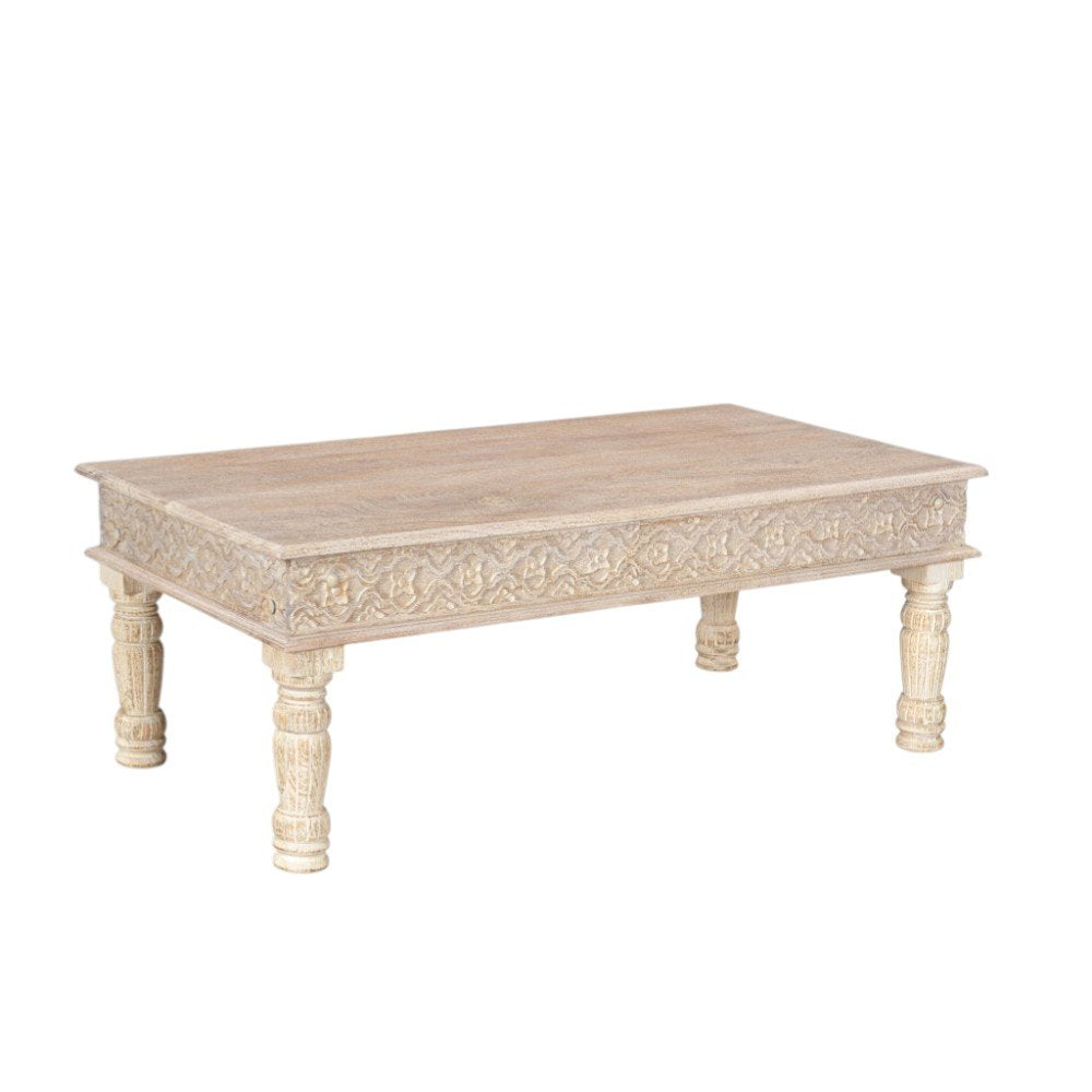 51" White Solid Wood Distressed Coffee Table