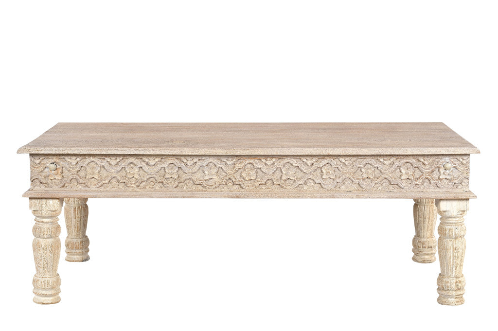 51" White Solid Wood Distressed Coffee Table