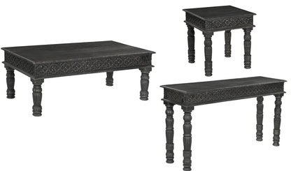 51" Black Solid Wood Distressed Coffee Table