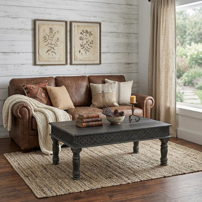 51" Black Solid Wood Distressed Coffee Table