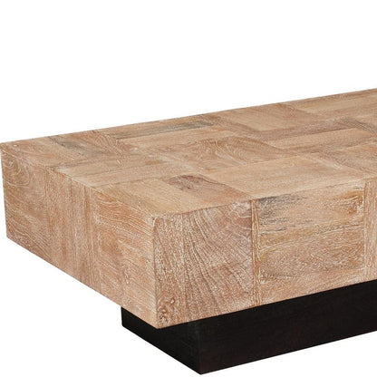 59" Natural and Black Solid Wood Block Coffee Table