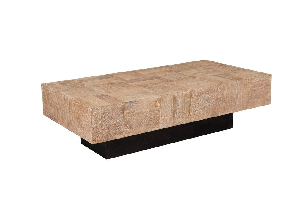 59" Natural and Black Solid Wood Block Coffee Table