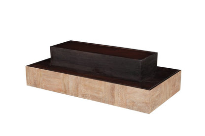 59" Natural and Black Solid Wood Block Coffee Table