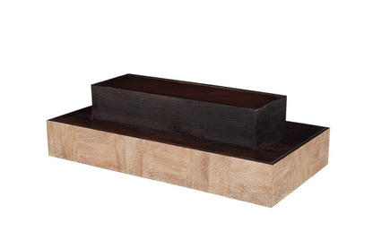 59" Natural and Black Solid Wood Block Coffee Table