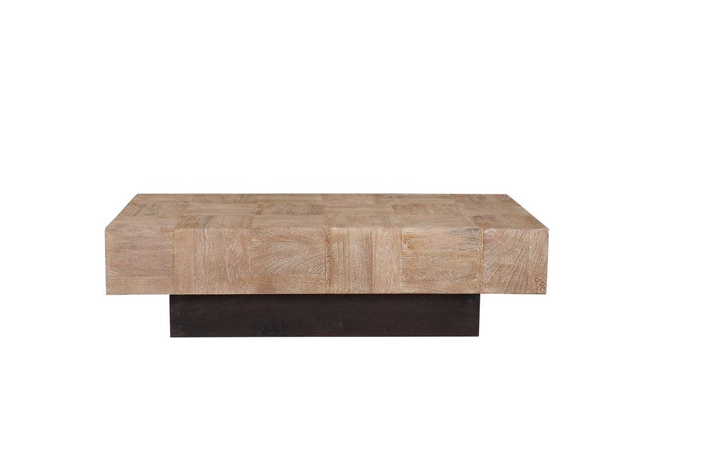 59" Natural and Black Solid Wood Block Coffee Table