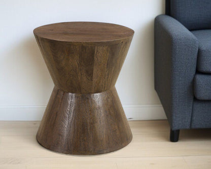 18" Dark Brown Solid Wood Round End Table