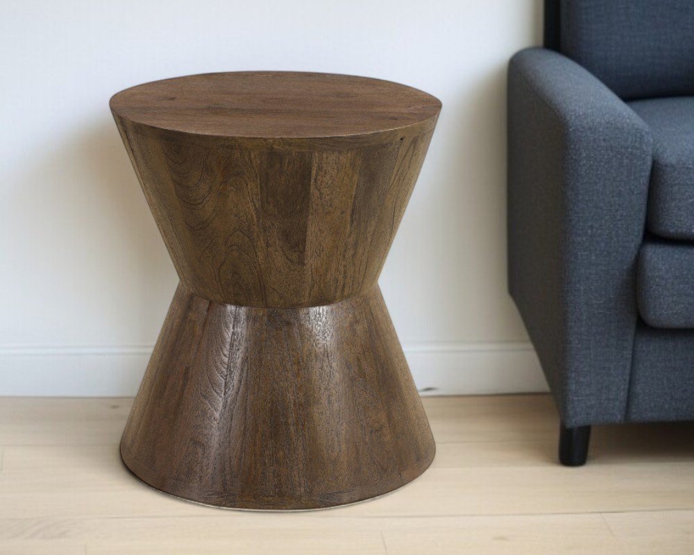 18" Dark Brown Solid Wood Round End Table