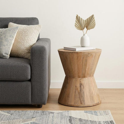 18" Wood Brown And Brown Wood Solid Wood Round End Table