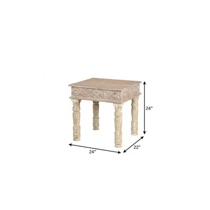 24" White Distressed Solid Wood Square End Table